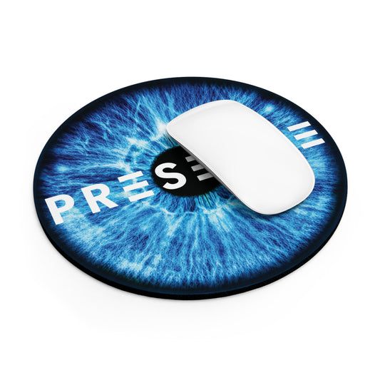 PRESENCE Mouse Pad — Blue Iris 'PRESENCE' Text